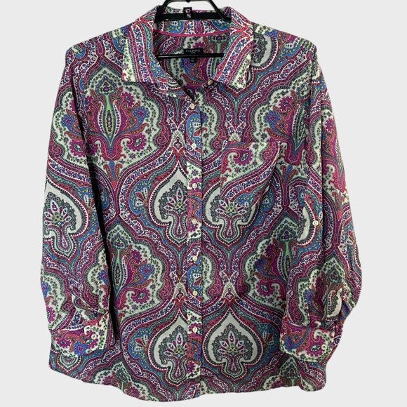 Talbot Paisley Long-Sleeve Button-Up Shirt Multicolor Women's 2X Roll-Tab Casual - Picture 1 of 13